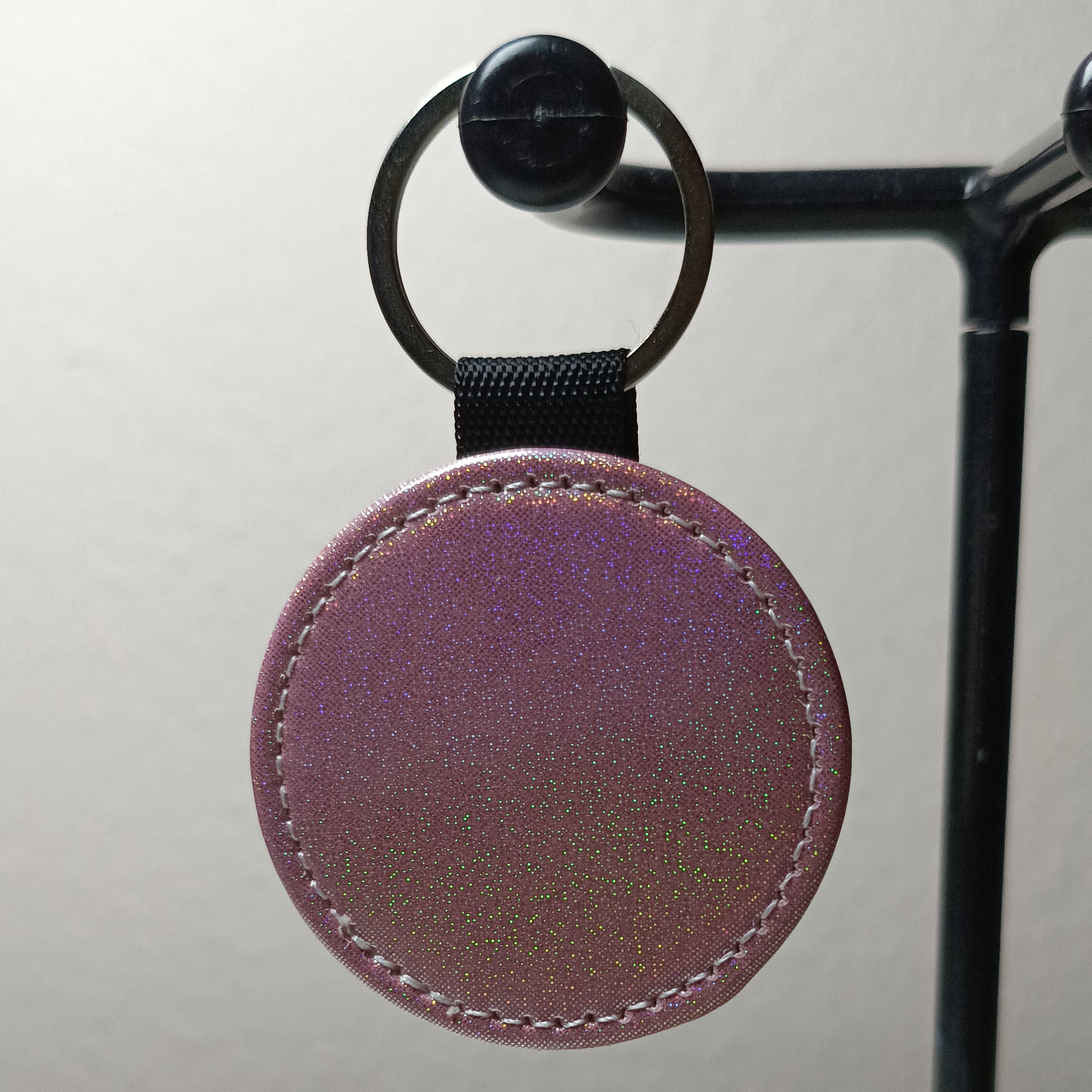 Gepersonaliseerde Fotosleutelhanger Rond Fijn Glitter Roze | Eigen Foto