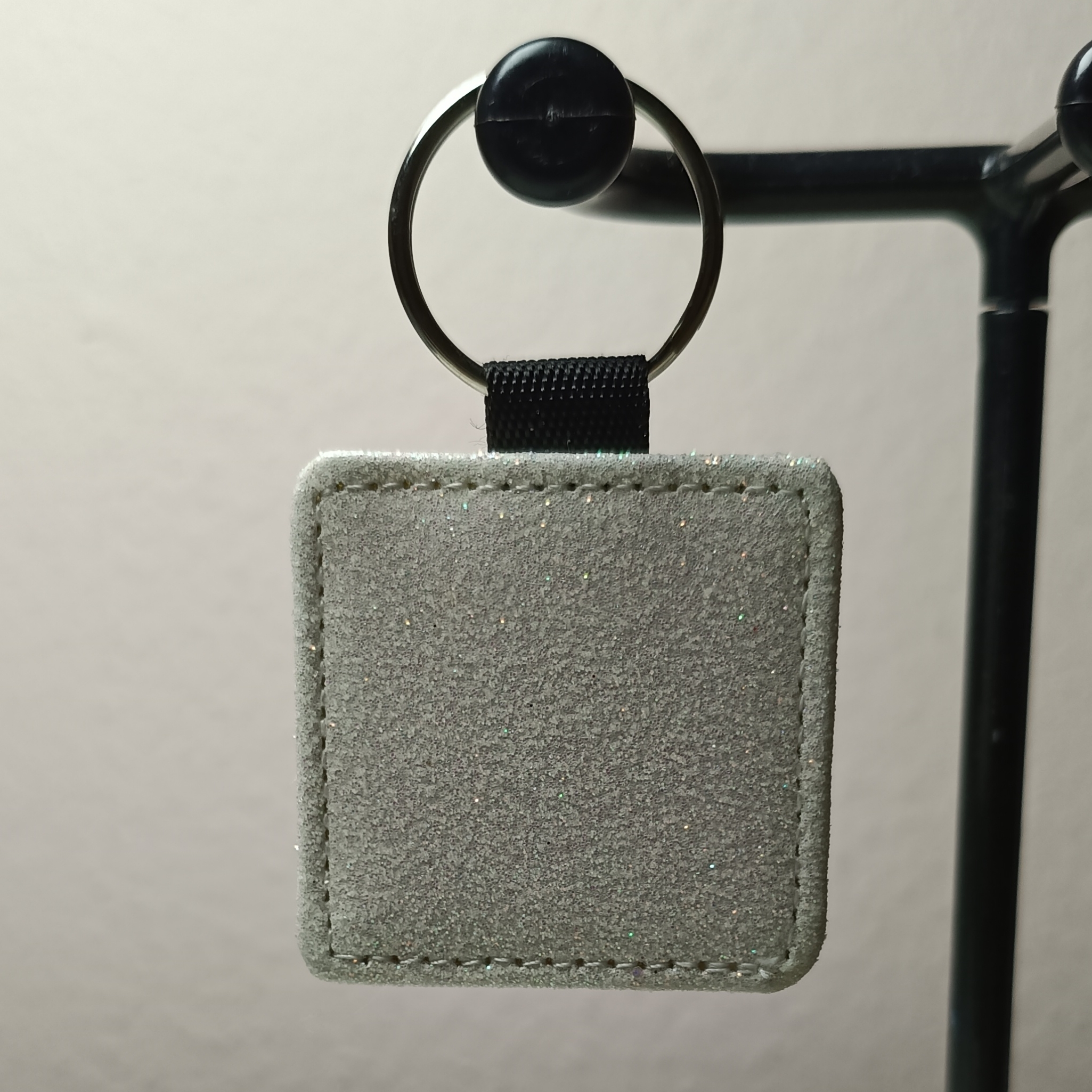 Gepersonaliseerde Fotosleutelhanger Vierkant Wit Glitter | Eigen Foto