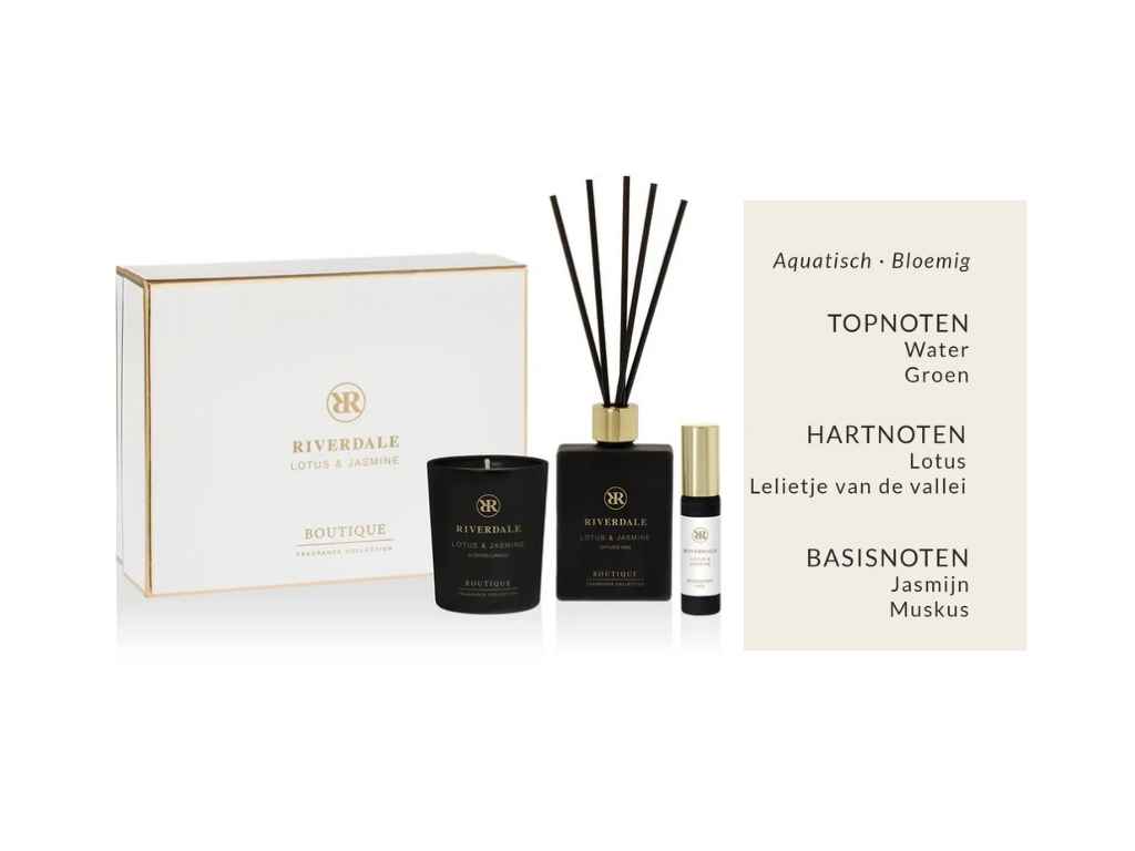 Riverdale Giftbox Lotus & Jasmine – Diffuser, Roomspray en Geurkaars