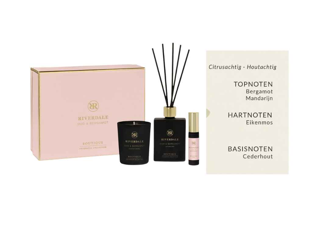 Riverdale Giftbox Oud & Bergamot – Diffuser, Roomspray en Geurkaars